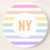 Monogramm in der weiß-Circle-Pastel-Rainbow-Streif Getränkeuntersetzer (Vorne)