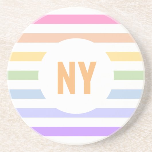 Monogramm in der weiß-Circle-Pastel-Rainbow-Streif Getränkeuntersetzer (Vorne)