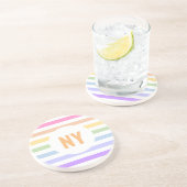 Monogramm in der weiß-Circle-Pastel-Rainbow-Streif Getränkeuntersetzer (Seite)