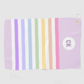 Monogramm in der weiß-Circle-Pastel-Rainbow-Streif Golfhandtuch (Horizontal)