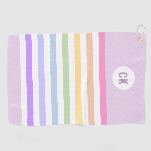 Monogramm in der weiß-Circle-Pastel-Rainbow-Streif Golfhandtuch (Horizontal)