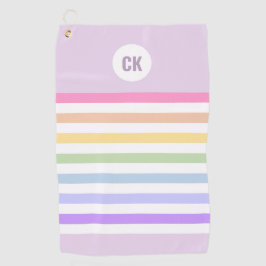 Monogramm in der weiß-Circle-Pastel-Rainbow-Streif Golfhandtuch