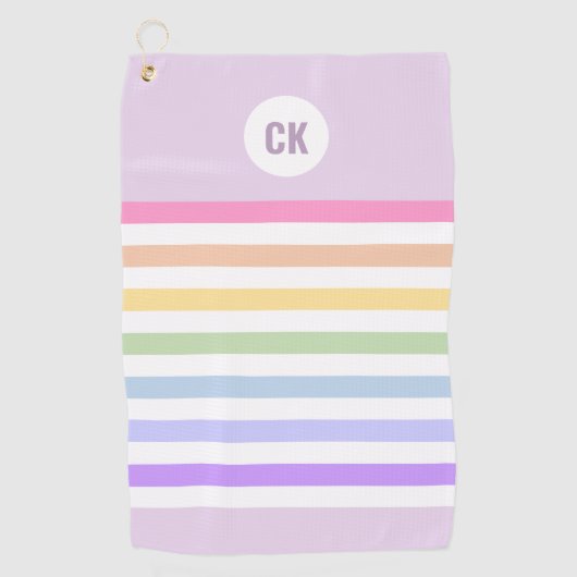 Monogramm in der weiß-Circle-Pastel-Rainbow-Streif Golfhandtuch (Vorderseite)