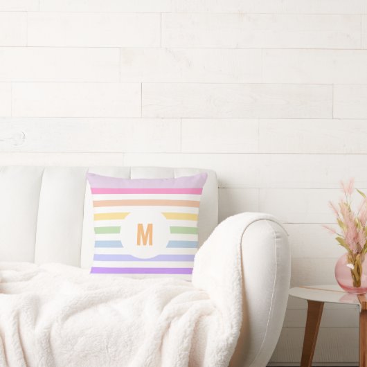 Monogramm in der weiß-Circle-Pastel-Rainbow-Streif Kissen (Liege)