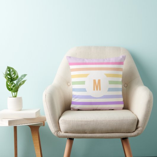Monogramm in der weiß-Circle-Pastel-Rainbow-Streif Kissen (Stuhl )