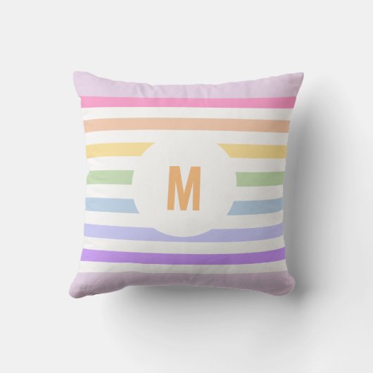 Monogramm in der weiß-Circle-Pastel-Rainbow-Streif Kissen (Rückseite)