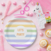 Monogramm in der weiß-Circle-Pastel-Rainbow-Streif Pappteller (Party)