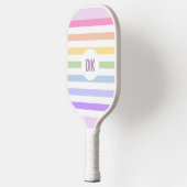 Monogramm in der weiß-Circle-Pastel-Rainbow-Streif Pickleball Schläger (Links)