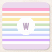 Monogramm in der weiß-Circle-Pastel-Rainbow-Streif Rechteckiger Pappuntersetzer (Vorderseite)