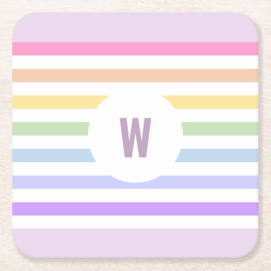 Monogramm in der weiß-Circle-Pastel-Rainbow-Streif Rechteckiger Pappuntersetzer (Vorderseite)