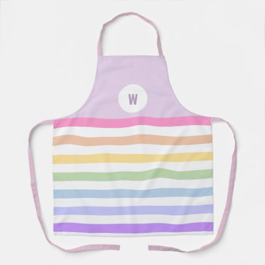 Monogramm in der weiß-Circle-Pastel-Rainbow-Streif Schürze (Vorderseite)
