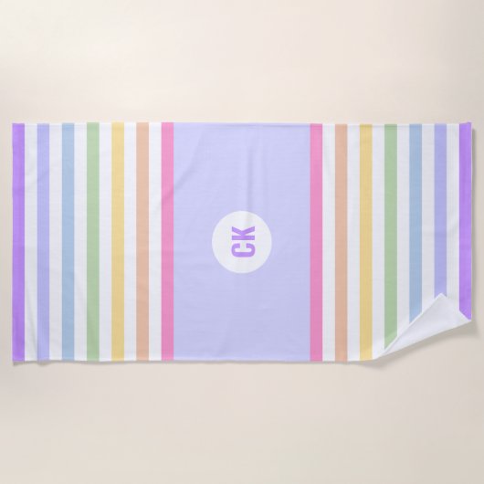 Monogramm in der weiß-Circle-Pastel-Rainbow-Streif Strandtuch (Vorderseite)