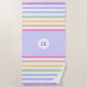 Monogramm in der weiß-Circle-Pastel-Rainbow-Streif Strandtuch (Vorderseite)