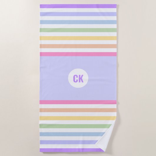 Monogramm in der weiß-Circle-Pastel-Rainbow-Streif Strandtuch (Vorderseite)