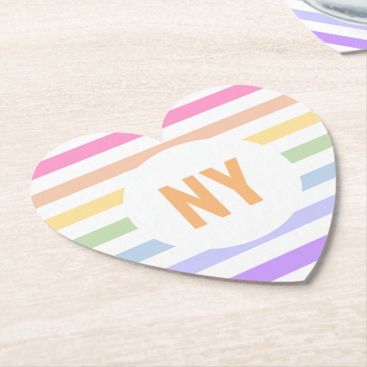 Monogramm in der weiß-Circle-Pastel-Rainbow-Streif Untersetzer (angewinkelt)