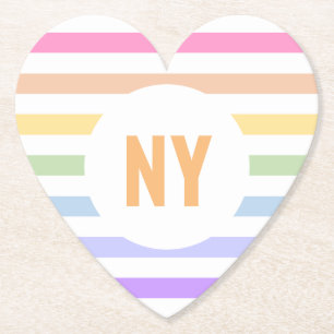 Monogramm in der weiß-Circle-Pastel-Rainbow-Streif Untersetzer