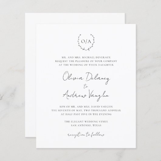 Monogramm in einem Budget Hochzeitseinladung (Vorne/Hinten)