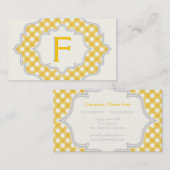 Monogramm in einem Rahmen, gelb-weißes Gingham-Mus Visitenkarte (Vorne/Hinten)