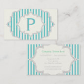 Monogramm in einem Rahmen mit Aqua, weiße Streifen Visitenkarte (Vorne/Hinten)