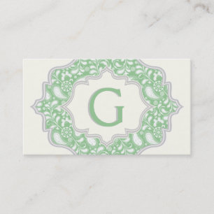 Monogramm in einem Rahmen mit grünem, weißem Paisl Visitenkarte