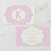 Monogramm in einem Rahmen mit rosa, weißem Gingham Visitenkarte (Vorne/Hinten)