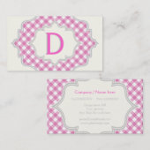 Monogramm in einem Rahmen mit rosa, weißem Gingham Visitenkarte (Vorne/Hinten)