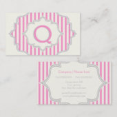 Monogramm in einem Rahmen mit rosa, weißen Streife Visitenkarte (Vorne/Hinten)