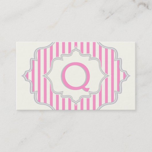 Monogramm in einem Rahmen mit rosa, weißen Streife Visitenkarte (Vorderseite)