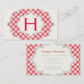 Monogramm in einem Rahmen mit rotem, weißem Gingha Visitenkarte (Vorne/Hinten)