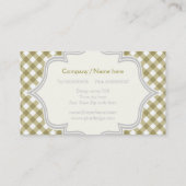Monogramm in einem Rahmen, olivgrün, weiß Gingham Visitenkarte (Rückseite)