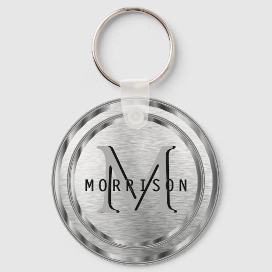 Monogramm in einem Silver Brush Texture Schlüssela Schlüsselanhänger (Vorderseite)