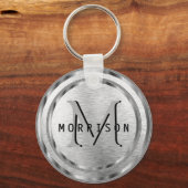 Monogramm in einem Silver Brush Texture Schlüssela Schlüsselanhänger (Vorderseite)