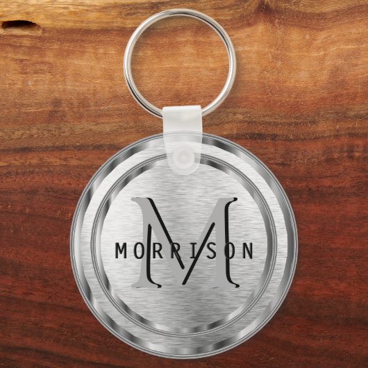 Monogramm in einem Silver Brush Texture Schlüssela Schlüsselanhänger (Vorderseite)