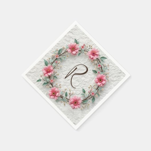 Monogramm in elegantem Kranz an der Spitze Serviette (Ecke)