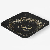 Monogramm in Gold glühender Kranz auf schwarz Pappteller (Gewinkelt)