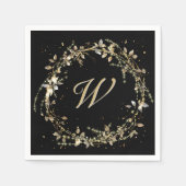 Monogramm in Gold glühender Kranz auf schwarz Serviette (Vorderseite)