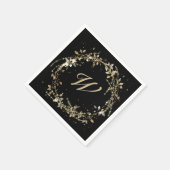 Monogramm in Gold glühender Kranz auf schwarz Serviette (Ecke)