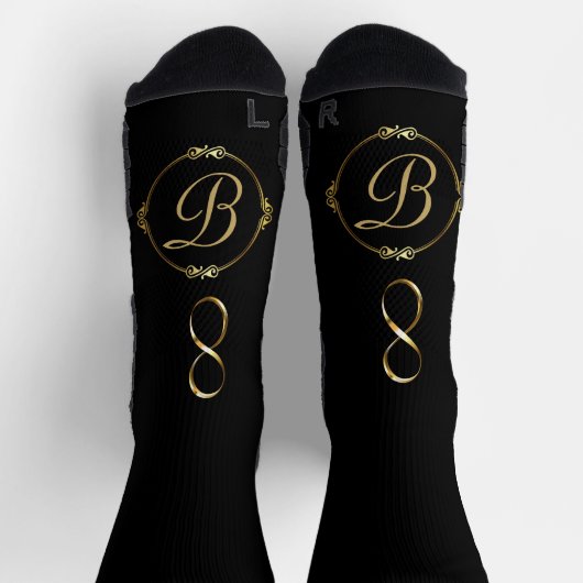 Monogramm in Gold mit unendlichem Kreis auf Grau | Socken (Oben)