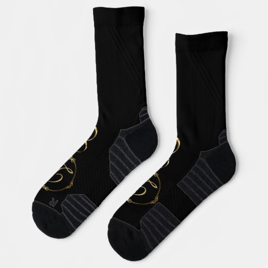 Monogramm in Gold mit unendlichem Kreis auf Grau | Socken (Links)