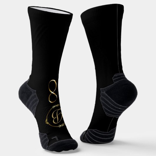 Monogramm in Gold mit unendlichem Kreis auf Grau | Socken (Gewinkelt)
