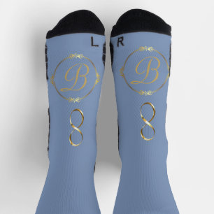 Monogramm in Gold mit Unendlichkeitskreis in Blau Socken