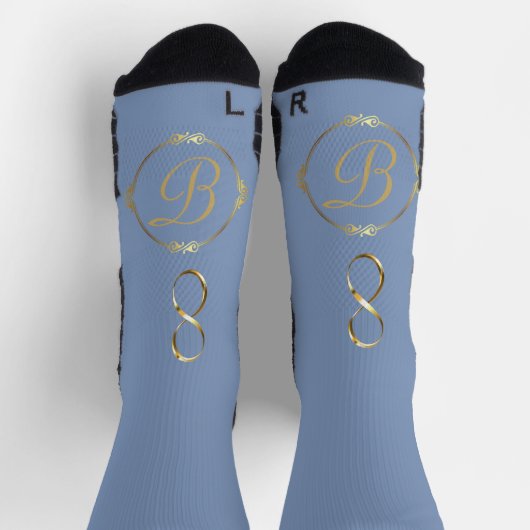 Monogramm in Gold mit Unendlichkeitskreis in Blau Socken (Oben)