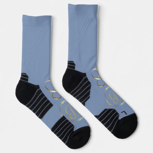 Monogramm in Gold mit Unendlichkeitskreis in Blau Socken (Rechts)