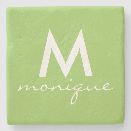 Monogramm in Kalkgrün und Weiß Steinuntersetzer (Vorderseite)
