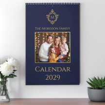 Monogramm in Krest Navy & Gold Elegantes Familienf