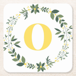 Monogramm in O in Gold/Lemon mit Blumenring Rechteckiger Pappuntersetzer