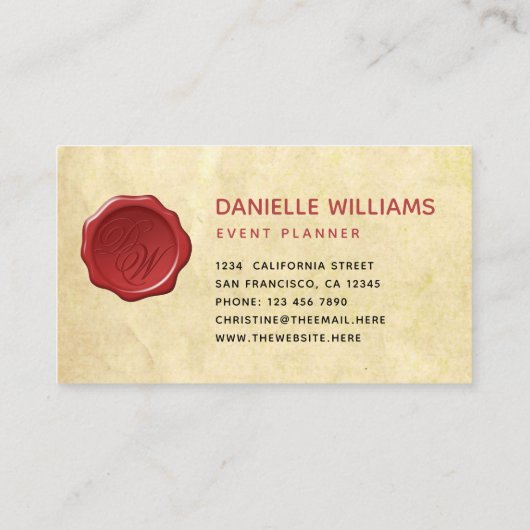 Monogramm in Red Wax-Siegel auf Altpapier Visitenkarte (Rückseite)