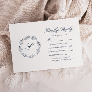 Monogramm Indigo Blau Kranz Hochzeit RSVP Karte