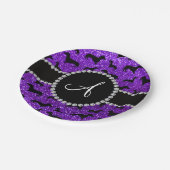 Monogramm Indigo lila Glitzer Dackel Pappteller (Schrägansicht)