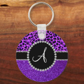 Monogramm Indigo lila Glitzer Neoner lila Leopard Schlüsselanhänger (Vorderseite)
